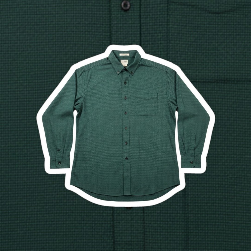 LL Bean Wicked Good Flannel Shirt Mens XL Green Houndstooth Traditional Fit